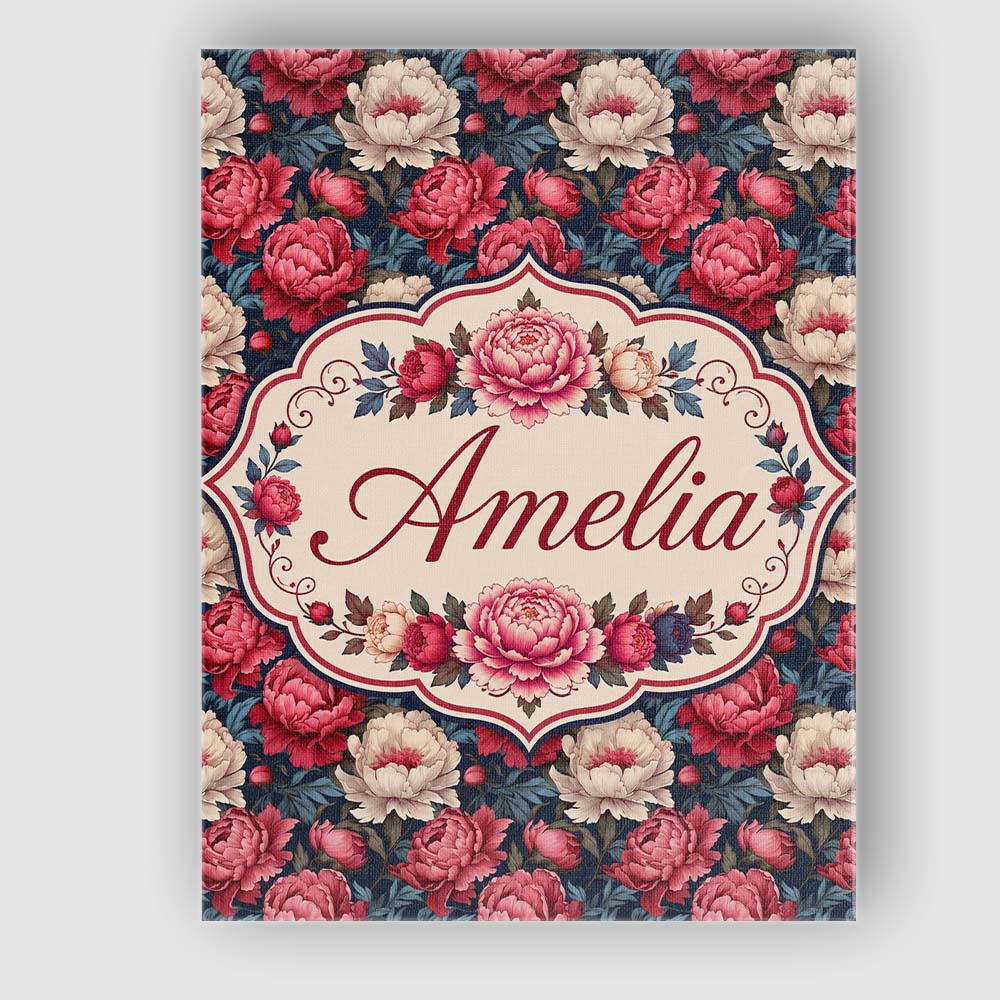 Personalised Name Rich Red and Cream Peony Custom  Unique Gift Idea Elegant Feature Canvas Wall Art Print Decor Picture Ready to Hang