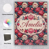Personalised Name Rich Red and Cream Peony Custom  Unique Gift Idea Elegant Feature Canvas Wall Art Print Decor Picture Ready to Hang