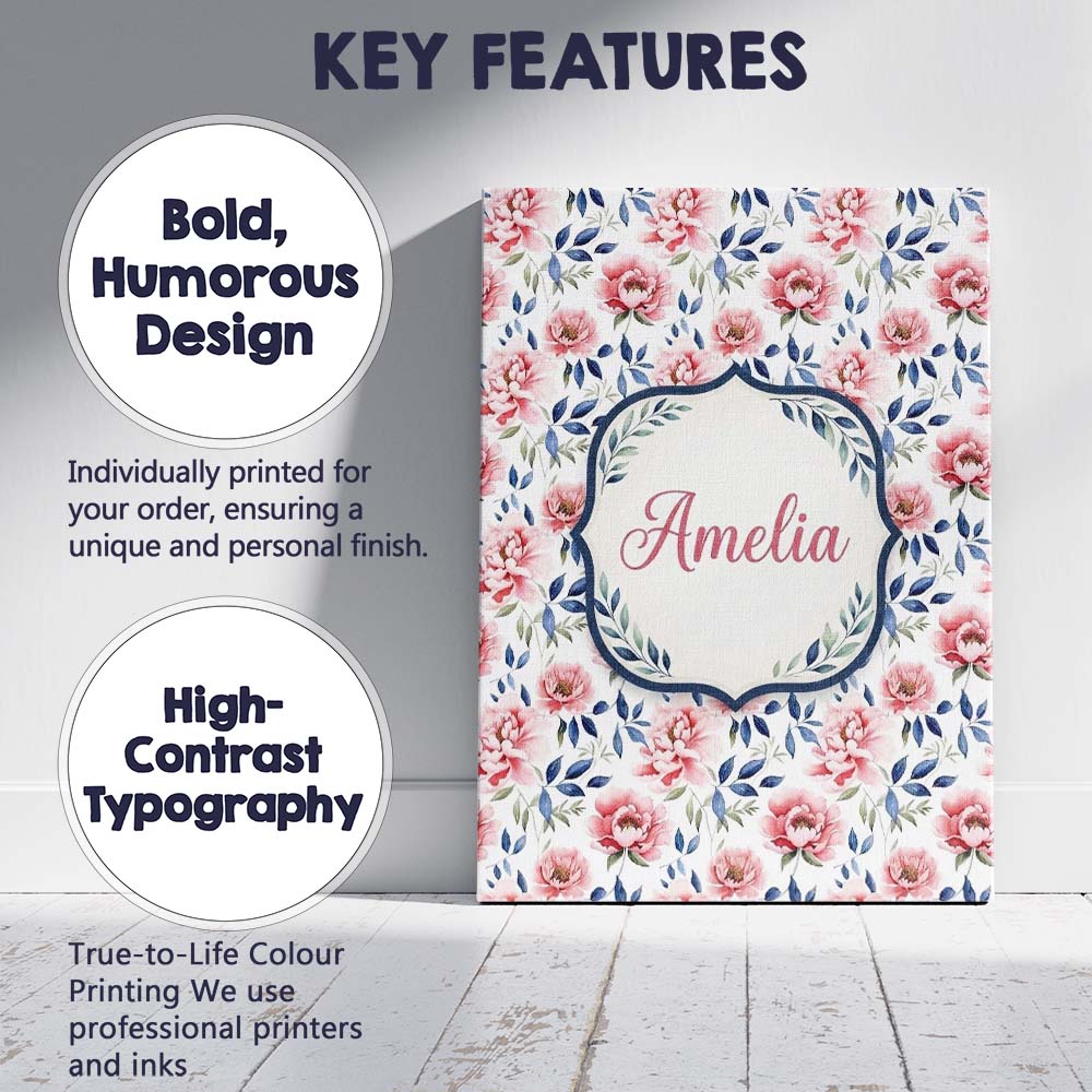 Personalised Name Soft Pink Watercolor Custom  Modern Room Accent Elegant Feature Canvas Wall Art Print Decor Picture Ready to Hang