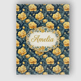 Personalised Name Golden Yellow Peony Custom Modern Room Accent Creative Decorator Style Canvas Wall Art Print Decor Picture Ready to Hang