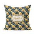 Custom Name Golden Yellow Peony on Deep Blue Background Seamless Square Filled Cushion Throw Pillow Sofa Bed Home Decor Zip Washable UK Made