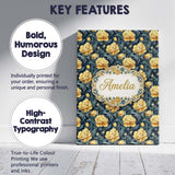 Personalised Name Golden Yellow Peony Custom Modern Room Accent Creative Decorator Style Canvas Wall Art Print Decor Picture Ready to Hang
