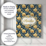 Personalised Name Golden Yellow Peony Custom Modern Room Accent Creative Decorator Style Canvas Wall Art Print Decor Picture Ready to Hang