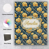 Personalised Name Golden Yellow Peony Custom Modern Room Accent Creative Decorator Style Canvas Wall Art Print Decor Picture Ready to Hang