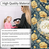 Golden Yellow Peony Flowers on Deep Blue Background Seamless  Personalised Custom Name Super Soft Fleece Blanket Bed Sofa Throw