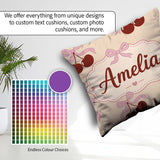 Custom Name Cherry Bow Ribbon Cute Warm Beige Neutral Background Square Filled Cushion Throw Pillow Sofa Bed Home Decor Zip Washable UK Made