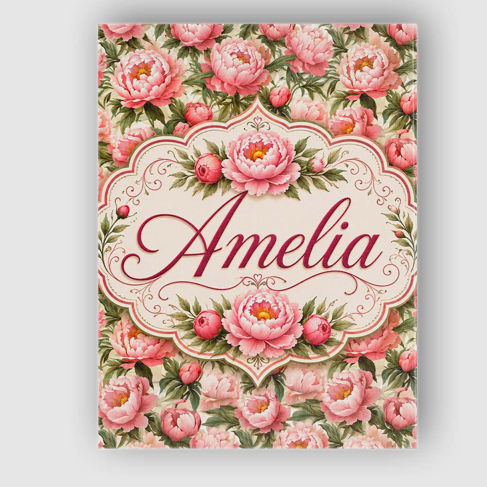Personalised Name Blush Pink Peony Flowers Custom  Unique Gift Idea Elegant Feature Canvas Wall Art Print Decor Picture Ready to Hang