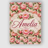 Personalised Name Blush Pink Peony Flowers Custom  Unique Gift Idea Elegant Feature Canvas Wall Art Print Decor Picture Ready to Hang