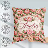 Custom Name Blush Pink Peony Flowers with Green Elegant Seamless Square Filled Cushion Throw Pillow Sofa Bed Home Decor Zip Washable UK Made