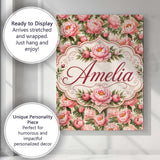 Personalised Name Blush Pink Peony Flowers Custom  Unique Gift Idea Elegant Feature Canvas Wall Art Print Decor Picture Ready to Hang