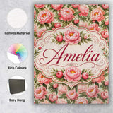 Personalised Name Blush Pink Peony Flowers Custom  Unique Gift Idea Elegant Feature Canvas Wall Art Print Decor Picture Ready to Hang