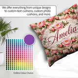 Custom Name Blush Pink Peony Flowers with Green Elegant Seamless Square Filled Cushion Throw Pillow Sofa Bed Home Decor Zip Washable UK Made
