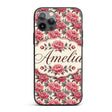 Classic Pink Peony Blooms with Sage Green Leaves Custom Name Protective Phone Case Mobile Cover Durable Everyday Smartphone Shock Resistant