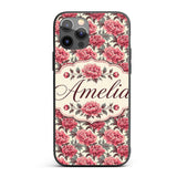 Classic Pink Peony Blooms with Sage Green Leaves Custom Name Protective Phone Case Mobile Cover Durable Everyday Smartphone Shock Resistant