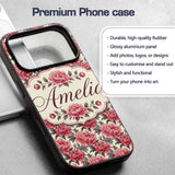 Classic Pink Peony Blooms with Sage Green Leaves Custom Name Protective Phone Case Mobile Cover Durable Everyday Smartphone Shock Resistant