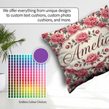 Custom Name Classic Pink Peony Blooms with Green Leaves Seamless Square Filled Cushion Throw Pillow Sofa Bed Home Decor Zip Washable UK Made