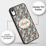 Red Floral Blossoms with Blue Leaves Vintage Custom Name Protective Phone Case Mobile Cover Durable Everyday Smartphone Shock Resistant