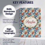 Personalised Name Red Floral Blossoms with Custom  Unique Gift Idea Elegant Feature Canvas Wall Art Print Decor Picture Ready to Hang