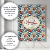 Personalised Name Red Floral Blossoms with Custom  Unique Gift Idea Elegant Feature Canvas Wall Art Print Decor Picture Ready to Hang