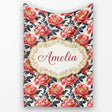 Coral Red Peony Flowers with Dark Leaves Seamless Pattern Custom  Personalised Custom Name Super Soft Fleece Blanket Bed Sofa Throw