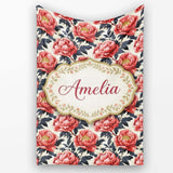 Coral Red Peony Flowers with Dark Leaves Seamless Pattern Custom  Personalised Custom Name Super Soft Fleece Blanket Bed Sofa Throw