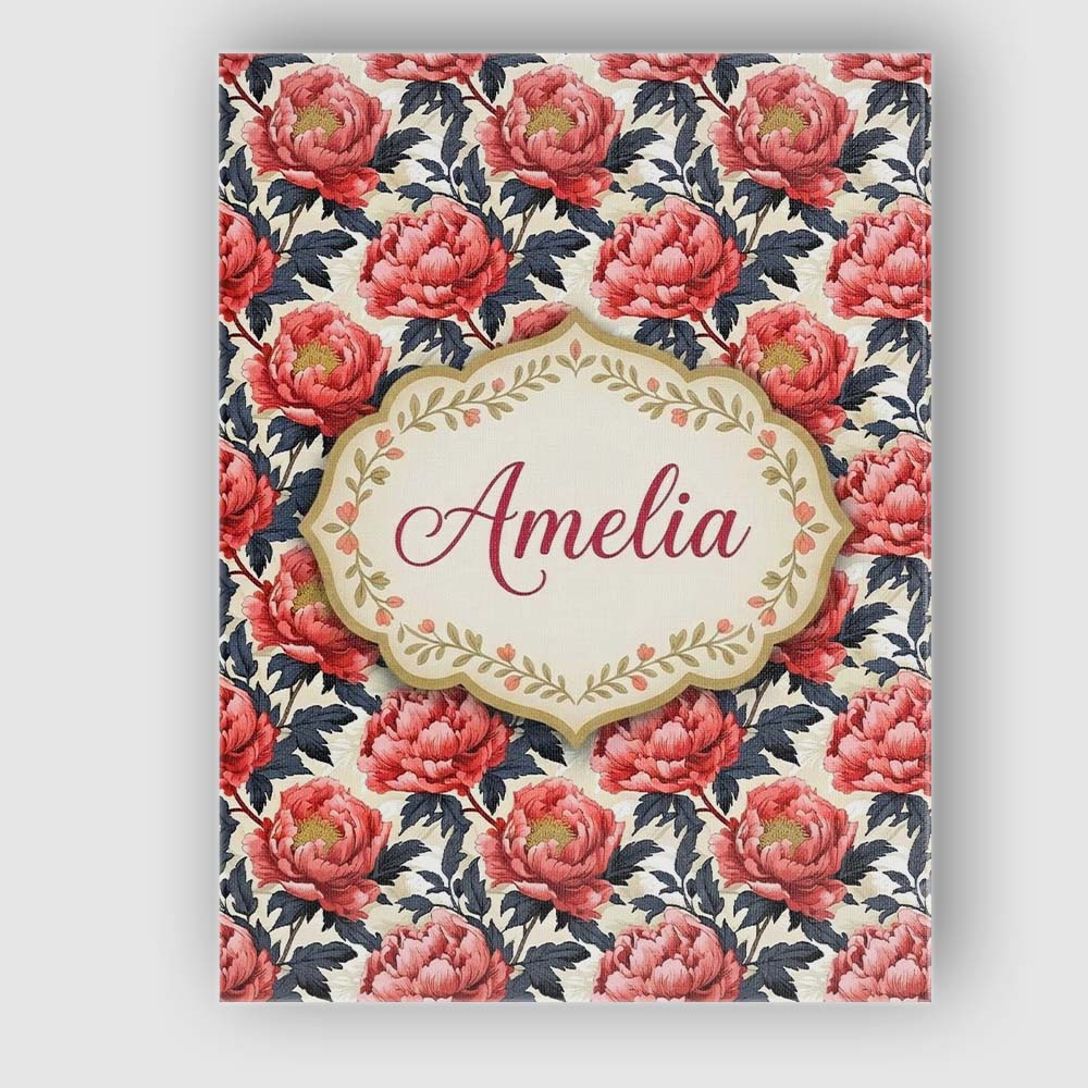 Personalised Name Coral Red Peony Flowers Custom  Unique Gift Idea Elegant Feature Canvas Wall Art Print Decor Picture Ready to Hang
