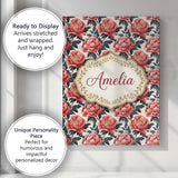 Personalised Name Coral Red Peony Flowers Custom  Unique Gift Idea Elegant Feature Canvas Wall Art Print Decor Picture Ready to Hang