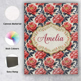 Personalised Name Coral Red Peony Flowers Custom  Unique Gift Idea Elegant Feature Canvas Wall Art Print Decor Picture Ready to Hang