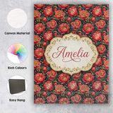 Personalised Name Deep Coral Peony Flowers Custom  Unique Gift Idea Elegant Feature Canvas Wall Art Print Decor Picture Ready to Hang