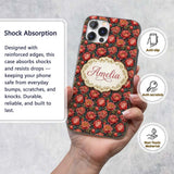 Deep Coral Peony Flowers with Dark Green Leaves Custom Name Protective Phone Case Mobile Cover Durable Everyday Smartphone Shock Resistant