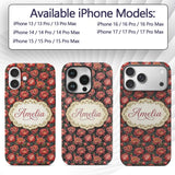 Deep Coral Peony Flowers with Dark Green Leaves Custom Name Protective Phone Case Mobile Cover Durable Everyday Smartphone Shock Resistant