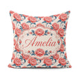 Custom Name Elegant Coral Flowers with Blue Leaves Soft Seamless Square Filled Cushion Throw Pillow Sofa Bed Home Decor Zip Washable UK Made