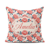 Custom Name Elegant Coral Flowers with Blue Leaves Soft Seamless Square Filled Cushion Throw Pillow Sofa Bed Home Decor Zip Washable UK Made