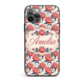 Elegant Coral Peony Flowers with Blue Leaves Soft Custom Name Protective Phone Case Mobile Cover Durable Everyday Smartphone Shock Resistant