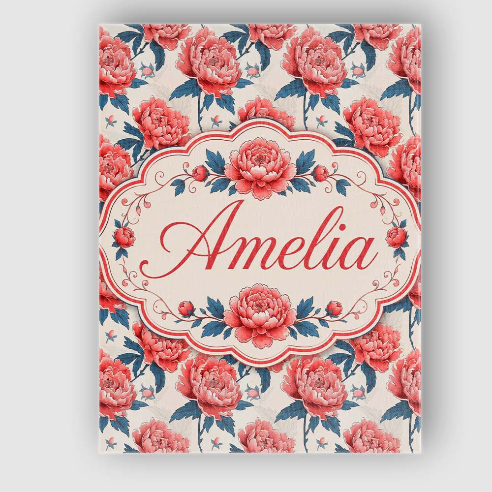 Personalised Name Elegant Coral Peony Custom Modern Room Accent Creative Decorator Style Canvas Wall Art Print Decor Picture Ready to Hang