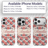 Elegant Coral Peony Flowers with Blue Leaves Soft Custom Name Protective Phone Case Mobile Cover Durable Everyday Smartphone Shock Resistant