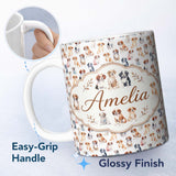 Personalized Custom Name Cute Watercolor Puppy Dogs on White Background Seamless Pattern Name 11oz Ceramic Coffee Tea Mug White Large Handle