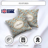 Custom Name Adorable Puppy Dogs with Elements Soft Blue Seamless Square Filled Cushion Throw Pillow Sofa Bed Home Decor Zip Washable UK Made