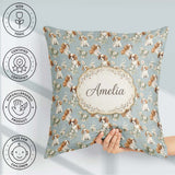 Custom Name Adorable Puppy Dogs with Elements Soft Blue Seamless Square Filled Cushion Throw Pillow Sofa Bed Home Decor Zip Washable UK Made