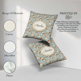 Custom Name Adorable Puppy Dogs with Elements Soft Blue Seamless Square Filled Cushion Throw Pillow Sofa Bed Home Decor Zip Washable UK Made