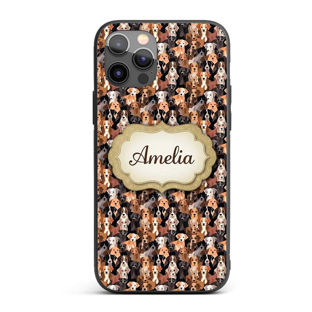 Cute Cartoon Dog Breeds on Dark Printed Design Custom Name Protective Phone Case Mobile Cover Durable Everyday Smartphone Shock Resistant