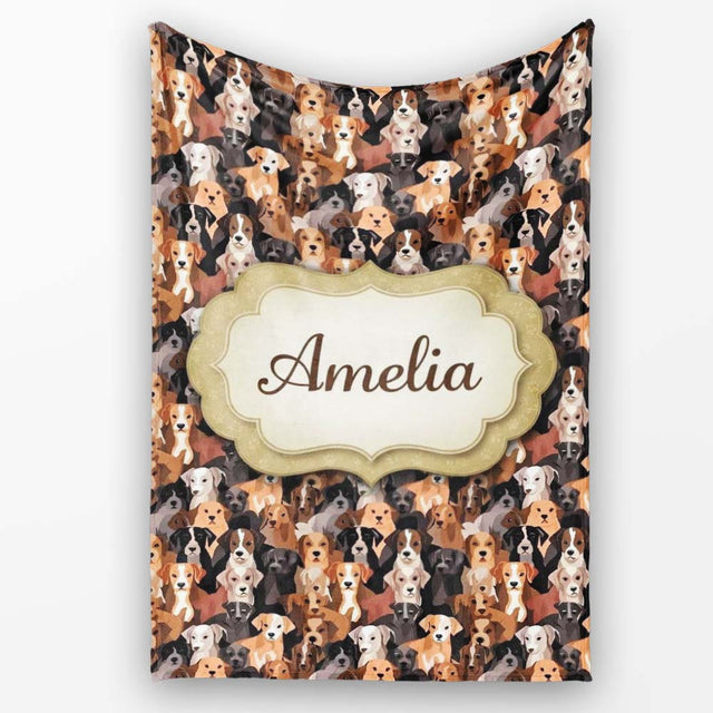 Cute Cartoon Dog Breeds on Dark Background Seamless Pattern Name  Personalised Custom Name Super Soft Fleece Blanket Bed Sofa Throw