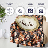 Cute Cartoon Dog Breeds on Dark Background Seamless Pattern Name  Personalised Custom Name Super Soft Fleece Blanket Bed Sofa Throw