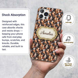 Cute Cartoon Dog Breeds on Dark Printed Design Custom Name Protective Phone Case Mobile Cover Durable Everyday Smartphone Shock Resistant