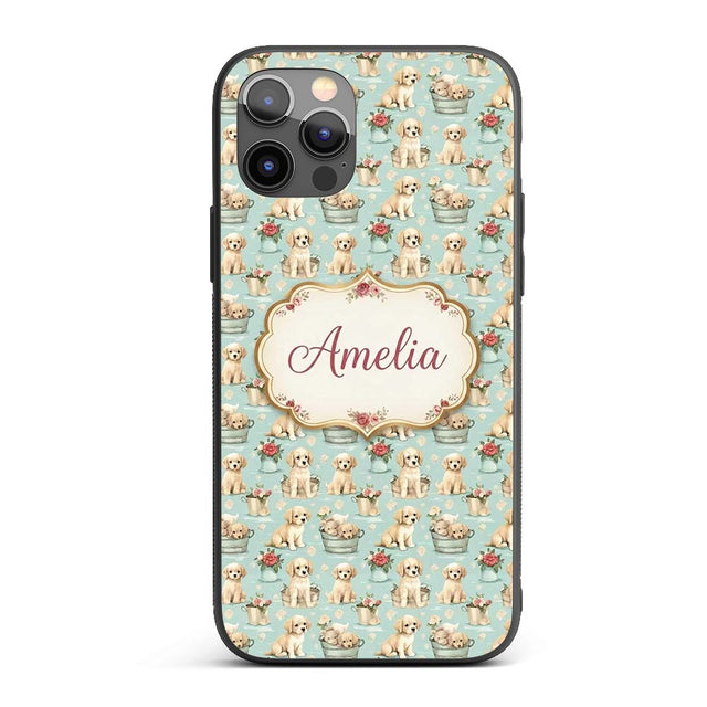 Cute Golden Retriever Puppies with Printed Design Custom Name Protective Phone Case Mobile Cover Durable Everyday Smartphone Shock Resistant