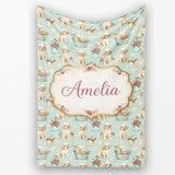 Cute Golden Retriever Puppies with Vintage Buckets Seamless Pattern  Personalised Custom Name Super Soft Fleece Blanket Bed Sofa Throw