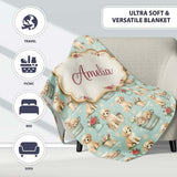 Cute Golden Retriever Puppies with Vintage Buckets Seamless Pattern  Personalised Custom Name Super Soft Fleece Blanket Bed Sofa Throw