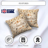 Custom Name Cute Mixed Breed Puppies with Accents Beige Seamless Square Filled Cushion Throw Pillow Sofa Bed Home Decor Zip Washable UK Made