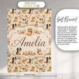 Cute Mixed Breed Puppies with Floral Accents Beige Seamless Pattern  Personalised Custom Name Super Soft Fleece Blanket Bed Sofa Throw