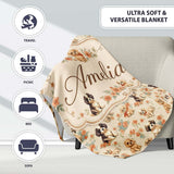 Cute Mixed Breed Puppies with Floral Accents Beige Seamless Pattern  Personalised Custom Name Super Soft Fleece Blanket Bed Sofa Throw